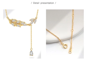 Dettaglio della collana a spiga in argento S925 con zirconi e finitura in oro chic