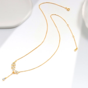 Collana con nappa a foglia di grano in argento S925 e pendente a forma di goccia
