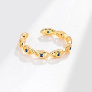 S925 Sterlingsilber vergoldeter offener Ring im Böser Blick Design mit Zirkonia
