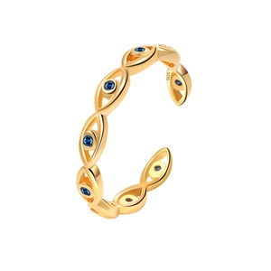 Verstellbarer S925 Silber Evil Eye Ring mit blauen Zirkonia und Goldbeschichtung