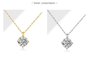Detail presentation of S925 silver single diamond necklace in gold and silver finish