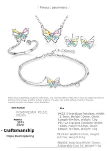 Details zum S925 Silber Schmetterling Schmuckset mit bunten Steinen und Maßen