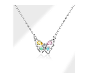 Detail eines 925er Sterling Silber Schmetterling-Anhängers mit bunten Edelsteinen