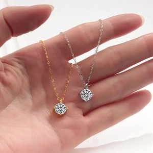 Exquisite S925 sterling silver solitaire diamond necklaces in gold and silver finishes