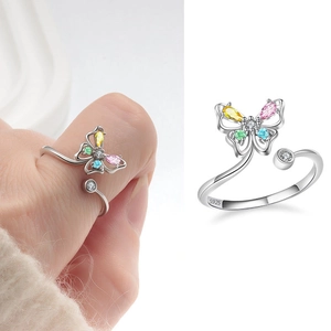 Verstellbarer Schmetterlingsring aus 925er Silber mit bunten Zirkon-Edelsteinen