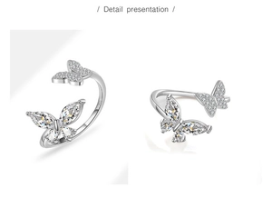 Dettaglio dell'anello a farfalla in argento sterling S925 con scintillanti zirconi cubici