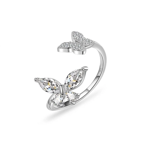 Anello a Farfalla Regolabile in Argento Sterling 925 per Donna Elegante Zirconia Cubica Marquise Doppio Anello Aperto Farfalla Gioielli Regalo
