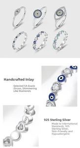 Macro shot of S925 sterling silver evil eye ring detail and 5A cubic zirconia stones
