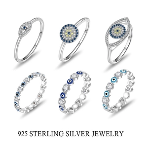 925 Sterling Silver Evil Eye Ring For Women Heart Shaped Zirconia Enamel Blue Eye Amulet Adjustable Band Ring Jewelry Gift