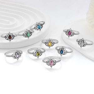 Anello Loto in Argento Sterling S925 per Donna Moda Vintage Zirconia Goccia d'Acqua Fiore Anello Festa Gioielli Regalo