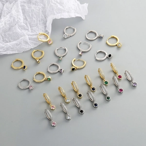 Boucles d'oreilles Huggie en Argent Sterling 925 Avec Pendentif en Zircone Colorée Ronde Plaqué Or Argent Bijoux Femme
