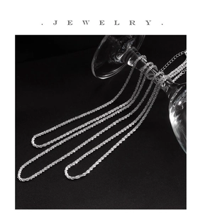 Detailed macro view of an S925 sterling silver sparkling twisted chain necklace