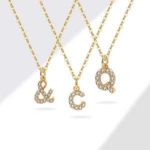 Colliers en argent S925 doré avec pendentifs lettres & C Q et oxydes de zirconium blancs