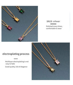 Close-up of S925 sterling silver chain with multi-color rectangular zircon stones