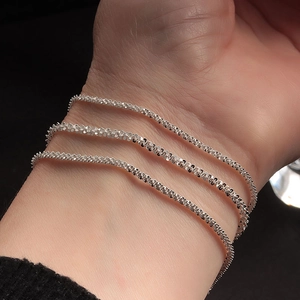 S925 sterling silver sparkling choker necklace with shimmering textured chain for women