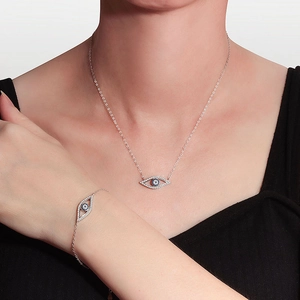 Elegant S925 sterling silver evil eye necklace and bracelet jewelry set for women
