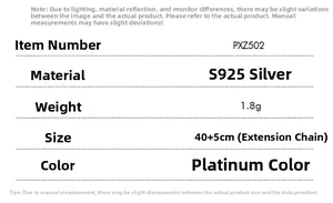 Specifiche della collana a spilla in argento S925 con catena da 40+5cm e dettagli tecnici