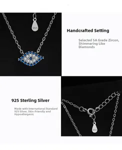 Dettaglio ravvicinato della collana in argento sterling S925 con pendente malocchio
