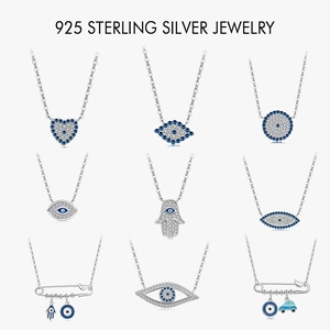 Collana Malocchio in Argento Sterling 925 Zirconia Mano di Fatima Cuore Spilla da Balia Pendente per Donna Gioielli di Lusso