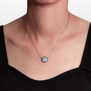 Collana scintillante in argento sterling S925 con zirconi blu e bianchi stile malocchio