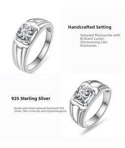 Detailed close-up of S925 sterling silver ring featuring Moissanite and manual setting