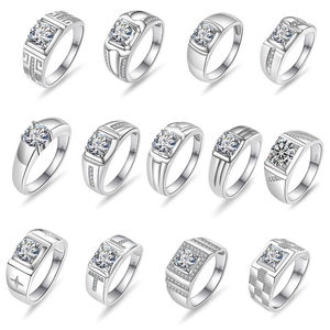 925 Sterling Silver Men Moissanite Ring Luxury Round Zirconia Band Ring Fashion Geometric Finger Jewelry For Wedding Engagement