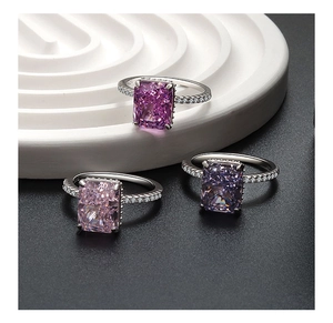Macro detail of S925 sterling silver rings with rectangular colored zircon gemstones