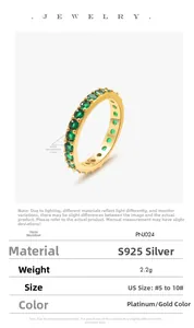 Detail view of gold-plated S925 silver ring with 3.0mm width and green gemstones