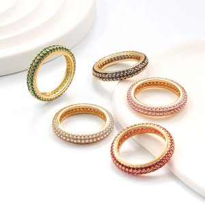 Luxurious S925 silver 5-piece ring set with colorful round zircon stones in gold finish