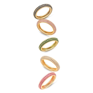 Five-piece set of S925 sterling silver eternity rings with colorful multi-row crystals