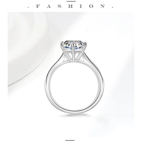 Close-up of S925 sterling silver ring featuring a classic six-prong set solitaire diamond
