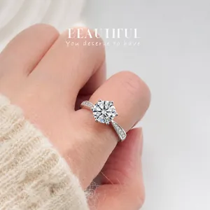 Macro detail of S925 silver ring featuring 1 carat moissanite and six-prong setting