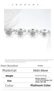 Tabella dettagliata per anelli moissanite in argento S925 da 1 a 5 carati
