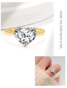 Dettagli dell'anello in argento S925 placcato oro con zircone a forma di cuore