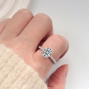Elegant S925 sterling silver oval moissanite engagement ring with pave diamond band