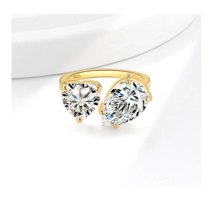 Detail of S925 sterling silver ring featuring pear and heart cut clear gemstones