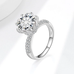 Elegante anello in argento S925 con moissanite da 1ct e castone a sei griffe a fiocco di neve