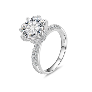 Anello in argento sterling S925 con moissanite da 1 carato e castone floreale a sei griffe