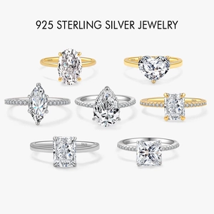 Anello di Lusso in Argento Sterling 925 per Donna Quadrato Radiant Cuore Pera Marquise Taglio Zirconia Matrimonio Fidanzamento