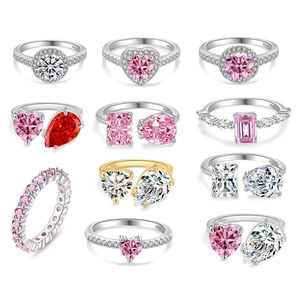 Collection of S925 sterling silver rings with pink heart and pear cut crystals