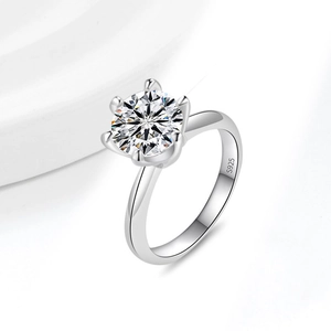 Klassieke S925 sterling zilveren ring met ronde moissaniet in een stevige 4-klauwzetting