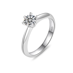 Klassieke S925 sterling zilveren ring met briljant moissanite in zes-klauws zetting
