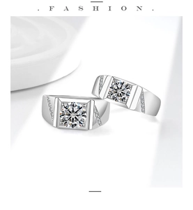 Macro detail of men's 925 silver ring featuring a square-cut solitaire moissanite stone