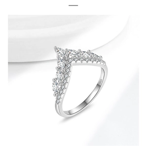 Detailed macro view of S925 sterling silver crown ring with marquise cut stones