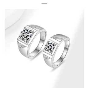 Macro shot of 925 sterling silver men's ring showing S925 hallmark and square moissanite