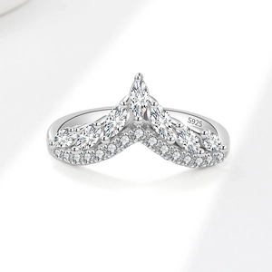Elegant 925 sterling silver V-shaped chevron ring with marquise and round cubic zirconia