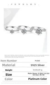 Détail de bagues en argent S925 avec six griffes et pierres de différentes tailles