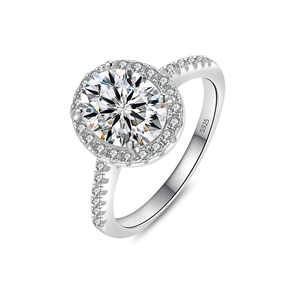 Bague halo en argent sterling S925 avec moissanite ronde et sertissage pavé