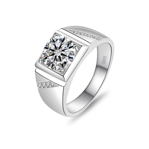 Men's S925 sterling silver ring with square cut moissanite and side diamond accents