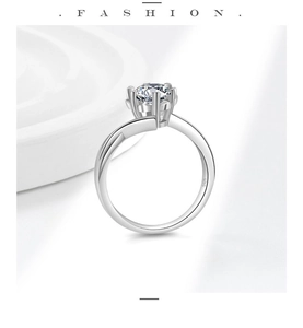 Close-up of S925 sterling silver ring featuring a six-prong moissanite setting and hallmark